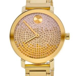 Movado Bold Evolution Yellow Gold-Tone Crystal Pave Dial Women's Watch 3600931